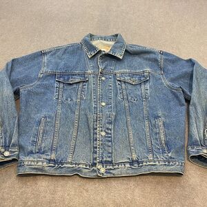 vintage GAP Jacket Mens Extra Large Blue Washed Distressed‎ Denim Trucker 90's